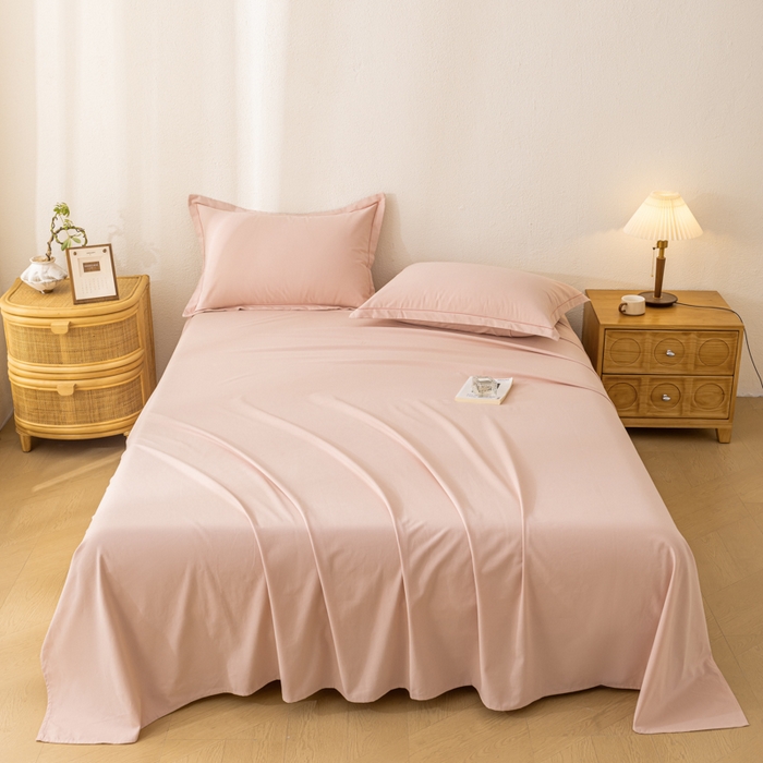 91家纺网 家纺一手货源 找家纺 2025新款A类100%全棉纯色加厚磨毛枕套+床单单件/简约组合 磨毛-藕粉色