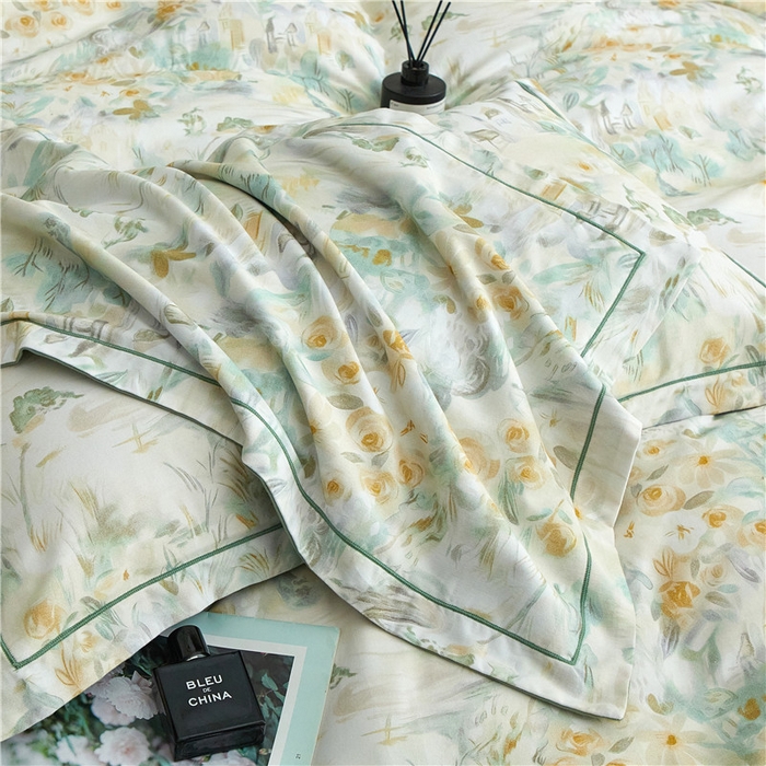 91家纺网 家纺一手货源 找家纺 沐白家居 2025新款全棉生态磨毛四件套半亩花田-绿