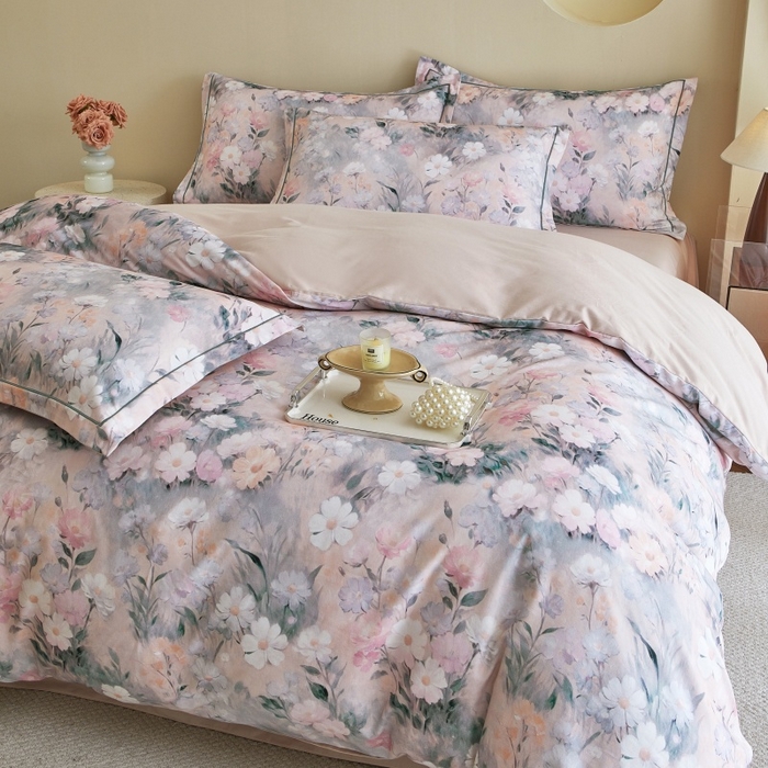 91家纺网 家纺一手货源 找家纺 沐白家居 2025新款全棉生态磨毛四件套朝歌-粉