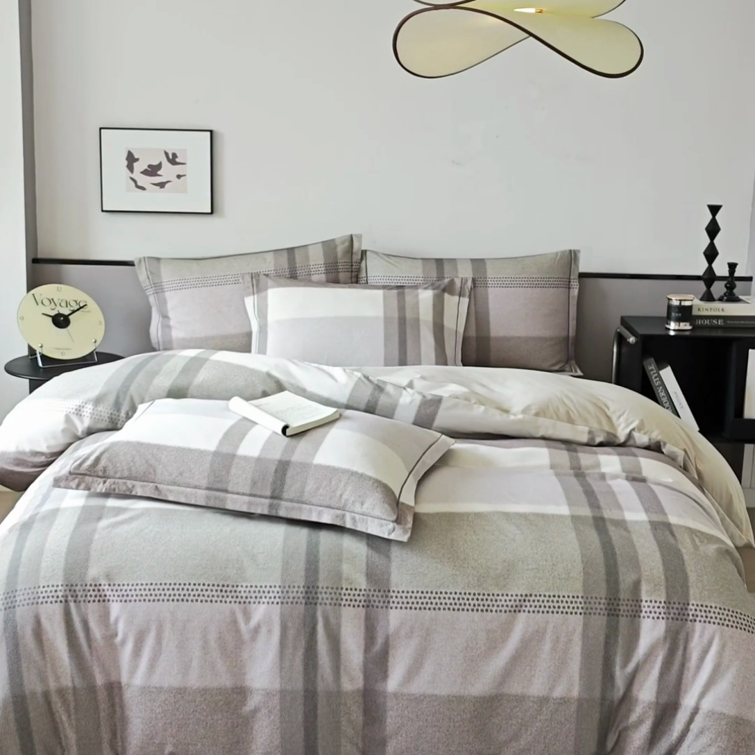 91家纺网 家纺一手货源 找家纺 沐白家居 2025新款全棉生态磨毛四件套云途-灰
