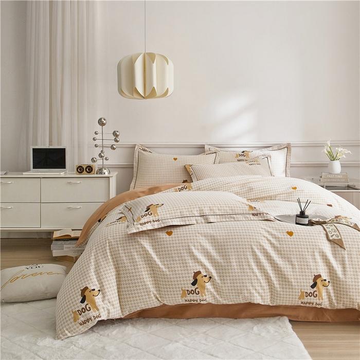 91家纺网 家纺一手货源 找家纺 沐白家居 2025新款全棉生态磨毛四件套旺财多多-米