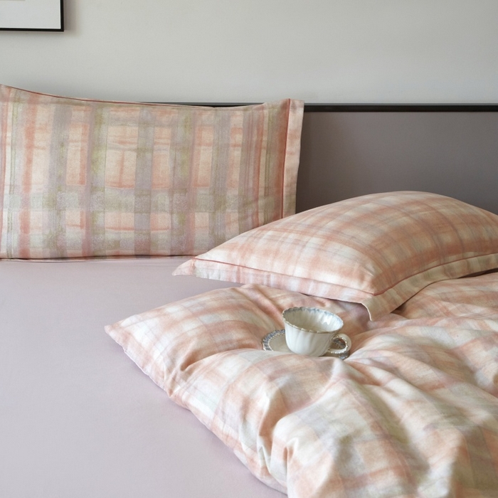 91家纺网 家纺一手货源 找家纺 沐白家居 2025新款全棉生态磨毛四件套彩虹格-粉