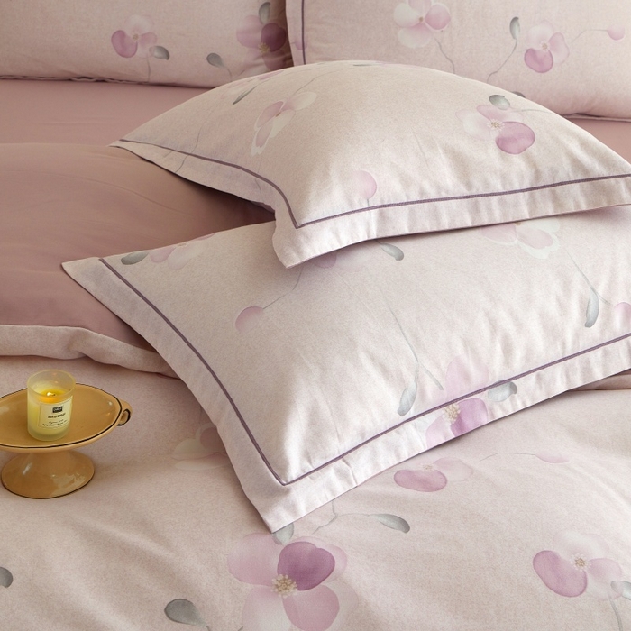 91家纺网 家纺一手货源 找家纺 沐白家居 2025新款全棉生态磨毛四件套春暖花开-紫