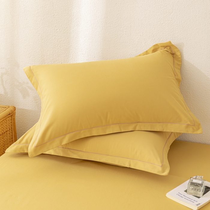 91家纺网 家纺一手货源 找家纺 2025新款A类100%全棉纯色加厚磨毛枕套+床单单件/简约组合 磨毛-暖姜黄