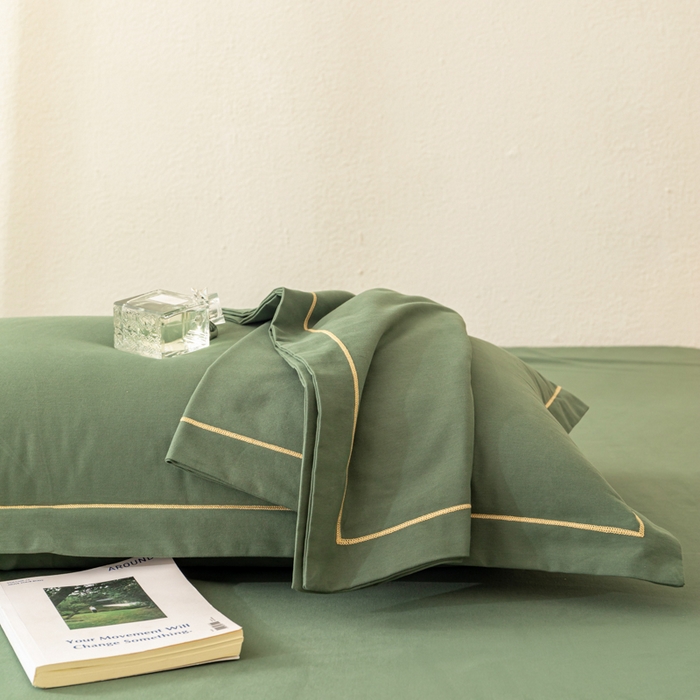 91家纺网 家纺一手货源 找家纺 2025新款A类100%全棉纯色加厚磨毛枕套+床单单件/简约组合 磨毛-军绿色