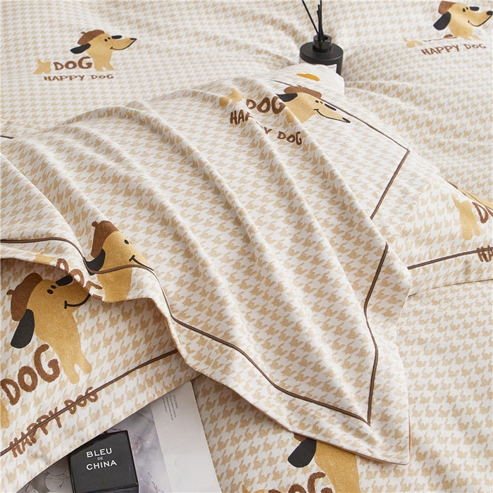 91家纺网 家纺一手货源 找家纺 沐白家居 2025新款全棉生态磨毛四件套旺财多多-米