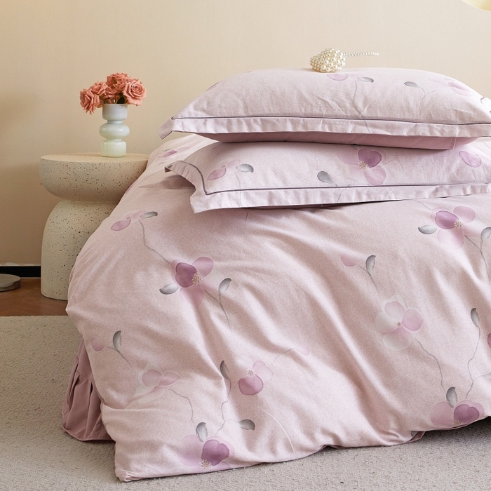 91家纺网 家纺一手货源 找家纺 沐白家居 2025新款全棉生态磨毛四件套春暖花开-紫