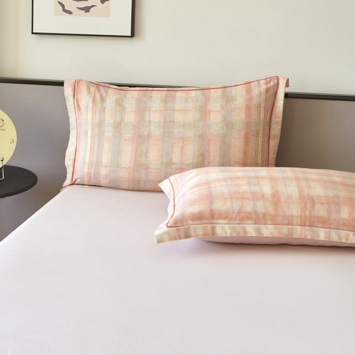 91家纺网 家纺一手货源 找家纺 沐白家居 2025新款全棉生态磨毛四件套彩虹格-粉