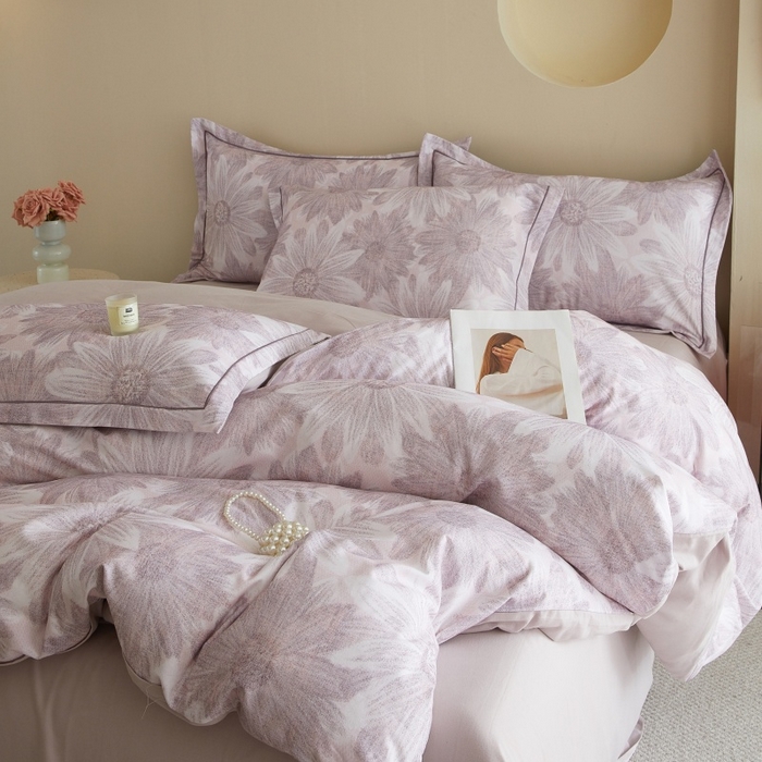 91家纺网 家纺一手货源 找家纺 沐白家居 2025新款全棉生态磨毛四件套向阳花开-粉