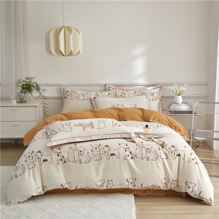 沐白家居 2025新款全棉生态磨毛四件套旺仔派