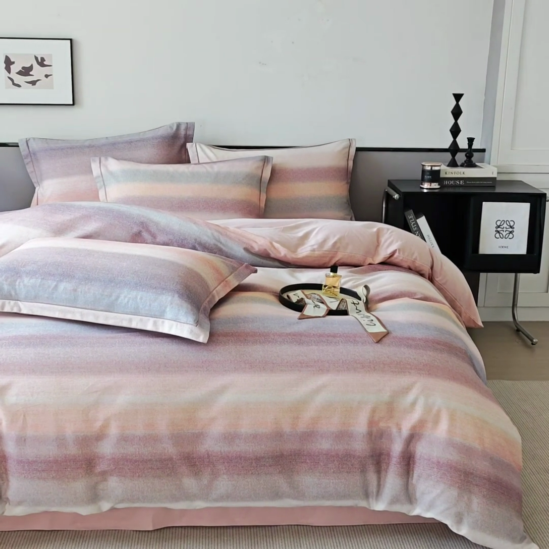 91家纺网 家纺一手货源 找家纺 沐白家居 2025新款全棉生态磨毛四件套简希-豆沙