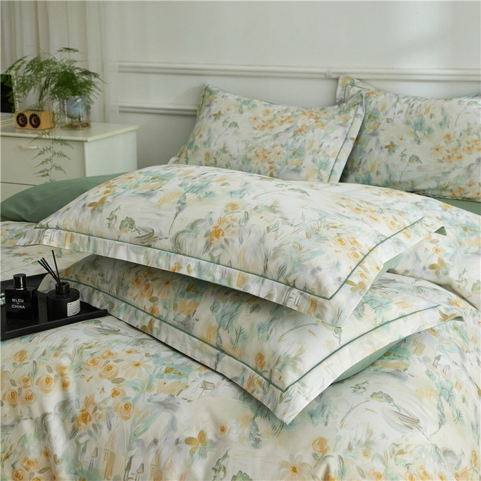 91家纺网 家纺一手货源 找家纺 沐白家居 2025新款全棉生态磨毛四件套半亩花田-绿