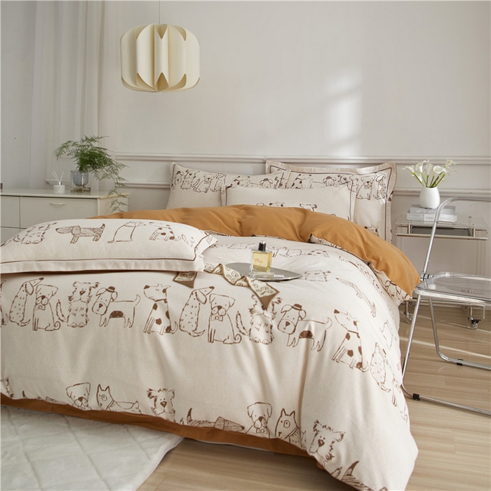 91家纺网 家纺一手货源 找家纺 沐白家居 2025新款全棉生态磨毛四件套旺仔派