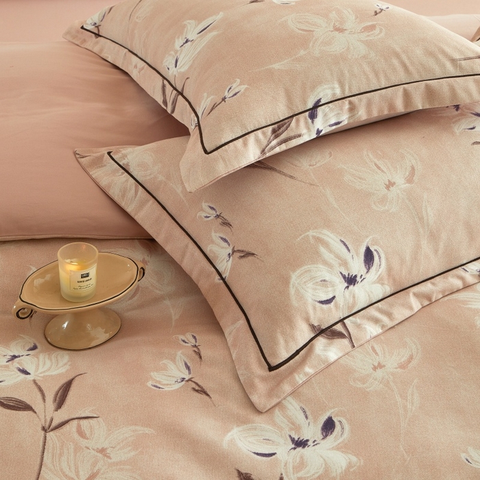 91家纺网 家纺一手货源 找家纺 沐白家居 2025新款全棉生态磨毛四件套锦瑟-豆沙