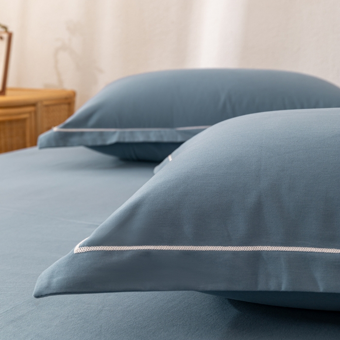 91家纺网 家纺一手货源 找家纺 2025新款A类100%全棉纯色加厚磨毛枕套+床单单件/简约组合 磨毛-星光蓝