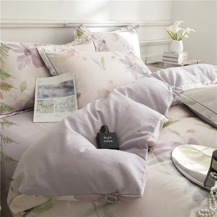 91家纺网 家纺一手货源 找家纺 沐白家居 2025新款全棉生态磨毛四件套叶颜