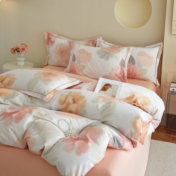 91家纺网 家纺一手货源 找家纺 沐白家居 2025新款全棉生态磨毛四件套夕雾