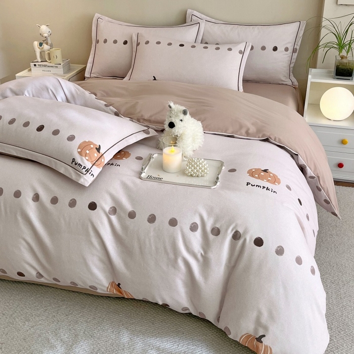 91家纺网 家纺一手货源 找家纺 沐白家居 2025新款全棉生态磨毛四件套南瓜物语