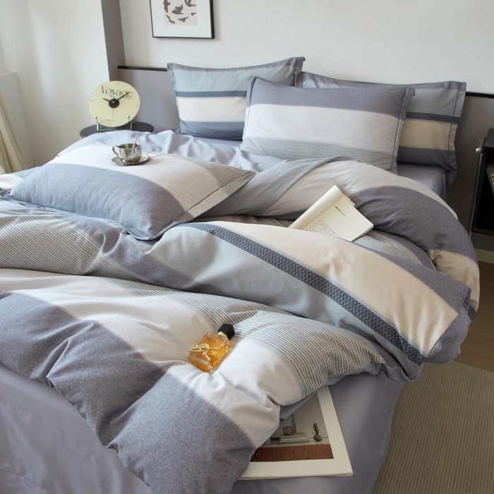 91家纺网 家纺一手货源 找家纺 沐白家居 2025新款全棉生态磨毛四件套如初-蓝灰