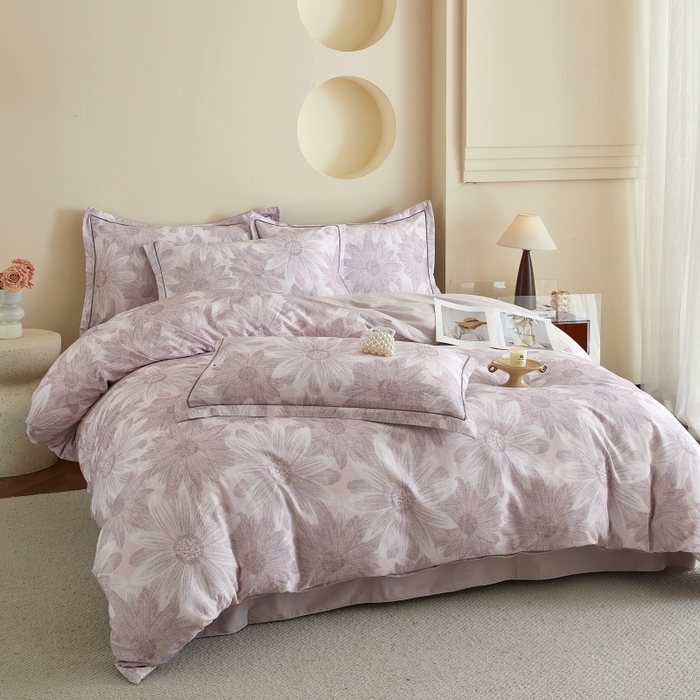 91家纺网 家纺一手货源 找家纺 沐白家居 2025新款全棉生态磨毛四件套向阳花开-粉