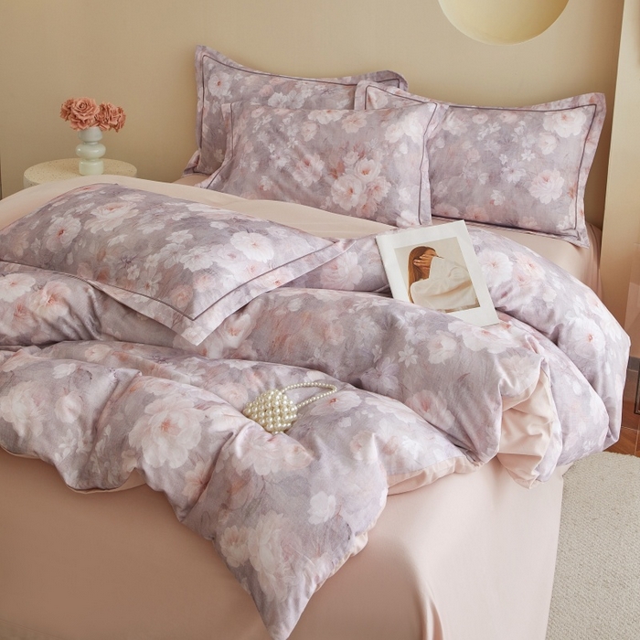 91家纺网 家纺一手货源 找家纺 沐白家居 2025新款全棉生态磨毛四件套花千朵-粉