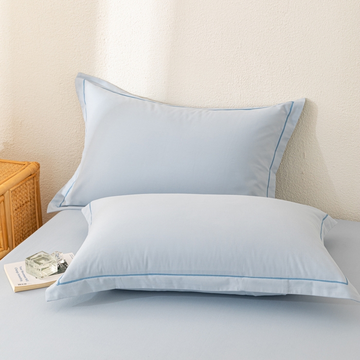 91家纺网 家纺一手货源 找家纺 2025新款A类100%全棉纯色加厚磨毛枕套+床单单件/简约组合 磨毛-晴空蓝