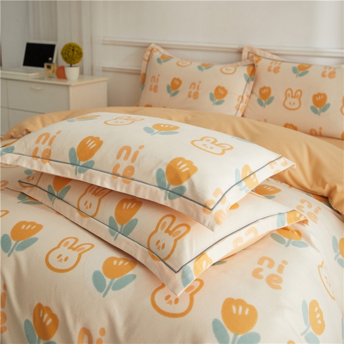 91家纺网 家纺一手货源 找家纺 沐白家居 2025新款全棉生态磨毛四件套童心郁兔-桔