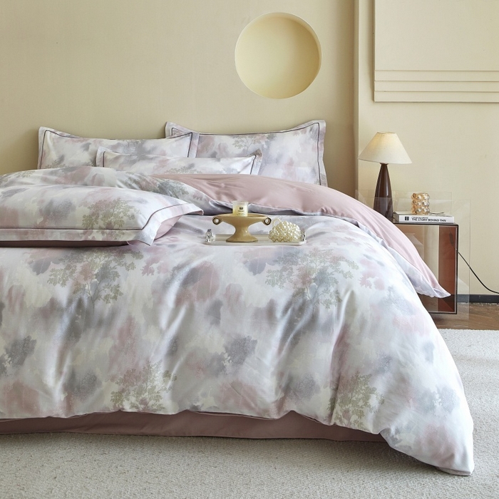 91家纺网 家纺一手货源 找家纺 沐白家居 2025新款全棉生态磨毛四件套幻影-粉