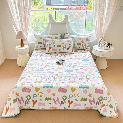 91家纺网 家纺一手货源 找家纺 橘夏家纺 2025新款全棉床盖三件套 多巴胺字母