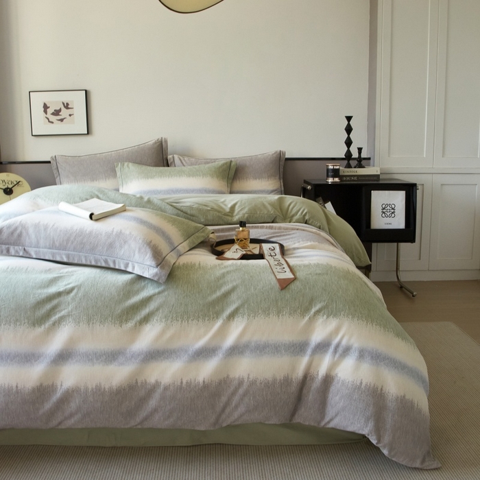 91家纺网 家纺一手货源 找家纺 沐白家居 2025新款全棉生态磨毛四件套暖调-绿