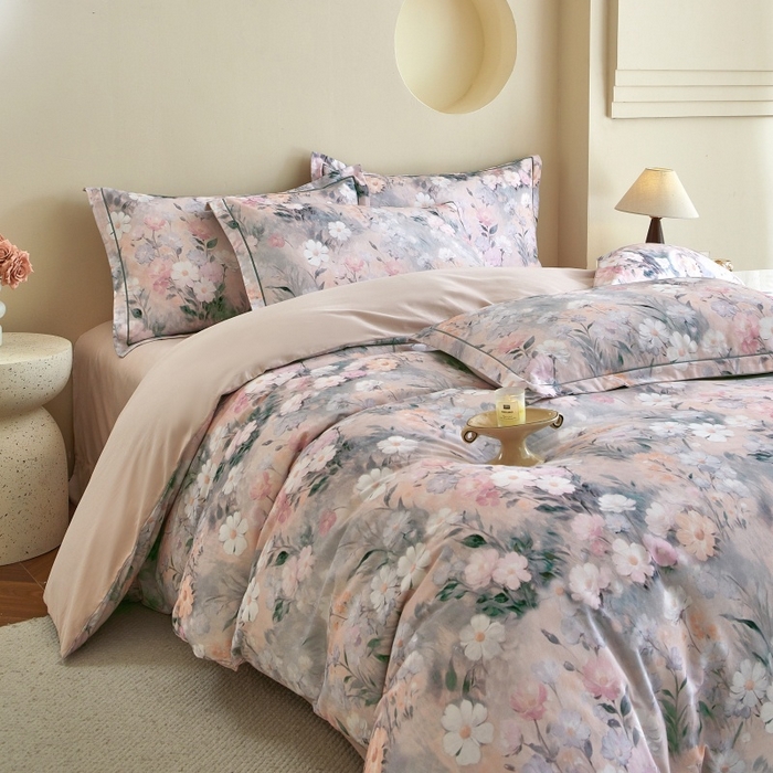 91家纺网 家纺一手货源 找家纺 沐白家居 2025新款全棉生态磨毛四件套朝歌-粉