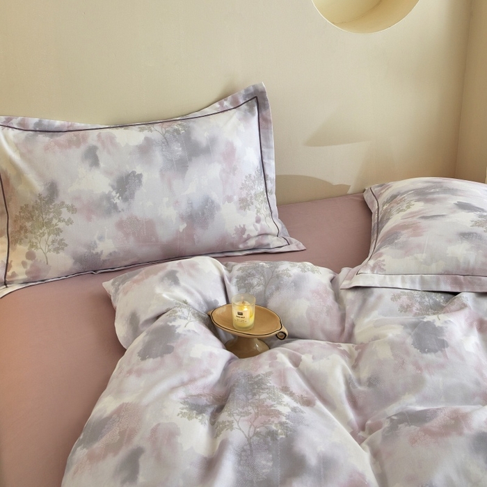 91家纺网 家纺一手货源 找家纺 沐白家居 2025新款全棉生态磨毛四件套幻影-粉