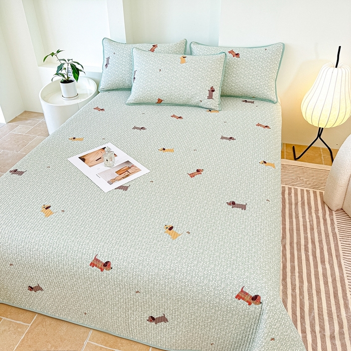 91家纺网 家纺一手货源 找家纺 橘夏家纺 2025新款全棉床盖三件套 布丁狗