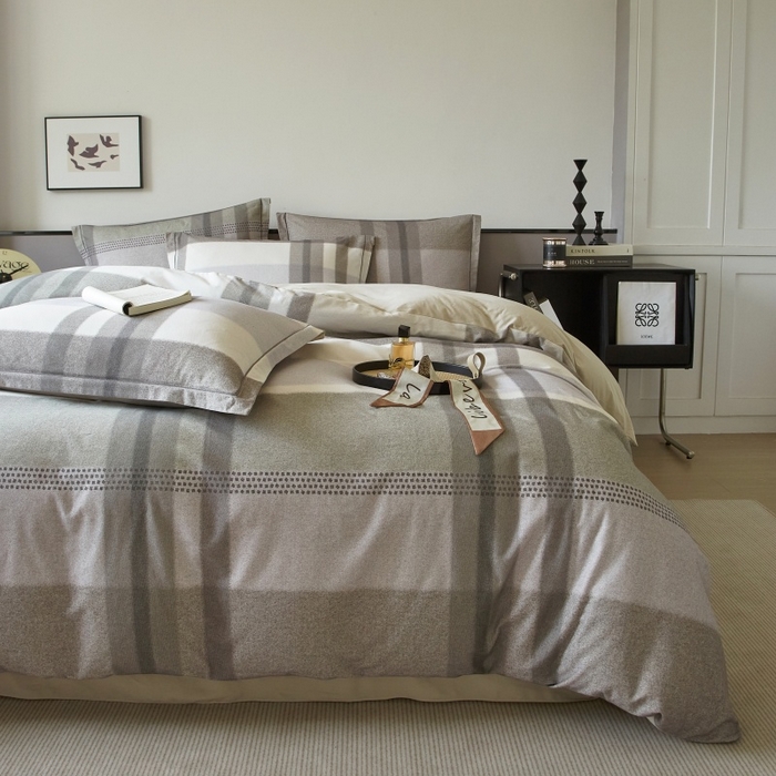 91家纺网 家纺一手货源 找家纺 沐白家居 2025新款全棉生态磨毛四件套云途-灰