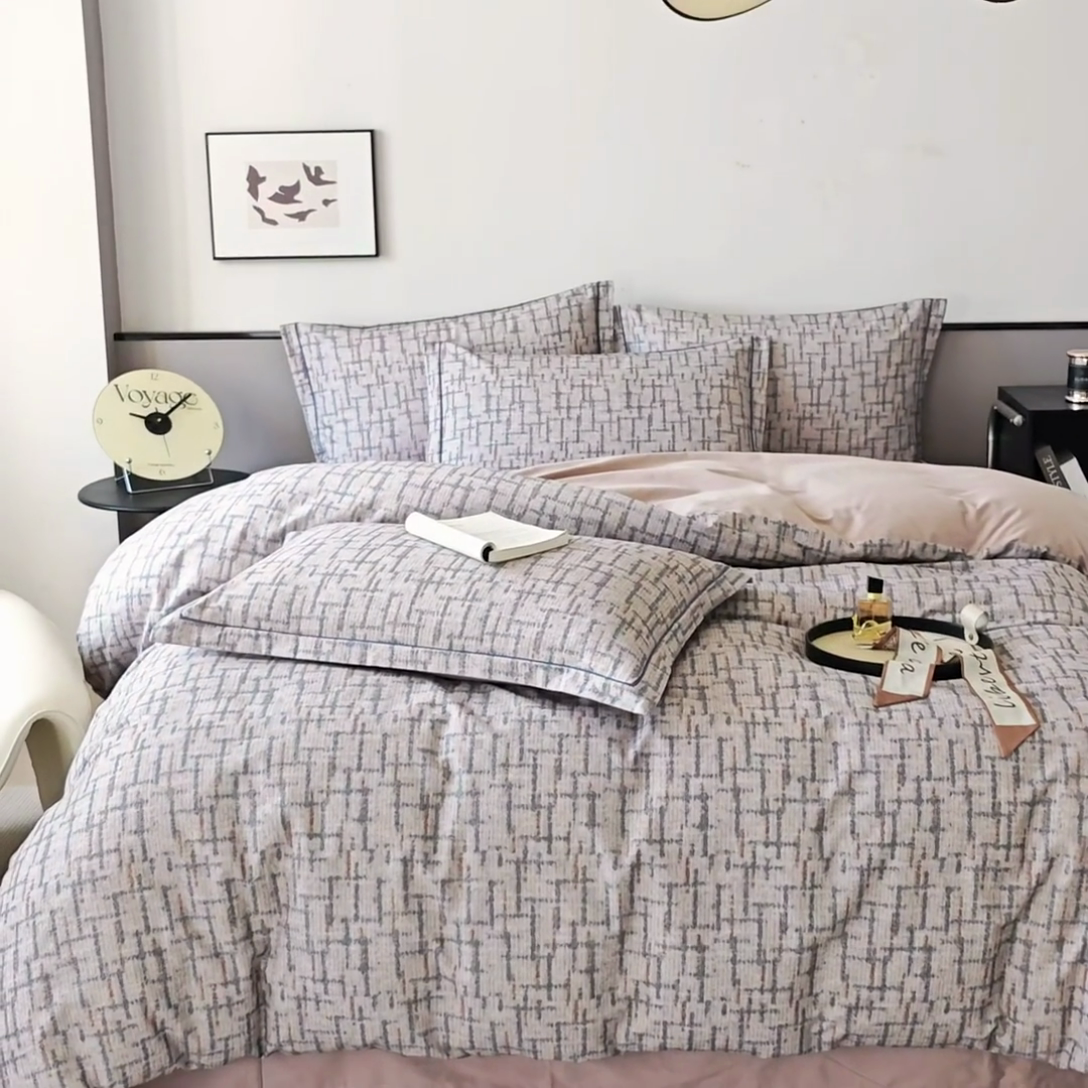 91家纺网 家纺一手货源 找家纺 沐白家居 2025新款全棉生态磨毛四件套追影-驼