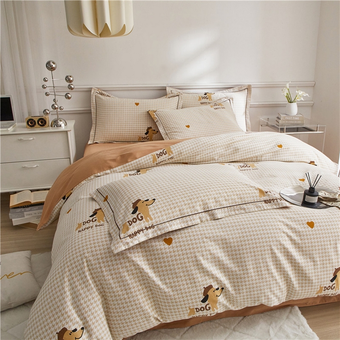 91家纺网 家纺一手货源 找家纺 沐白家居 2025新款全棉生态磨毛四件套旺财多多-米