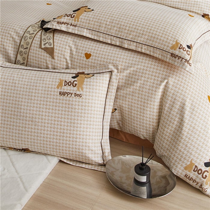 91家纺网 家纺一手货源 找家纺 沐白家居 2025新款全棉生态磨毛四件套旺财多多-米