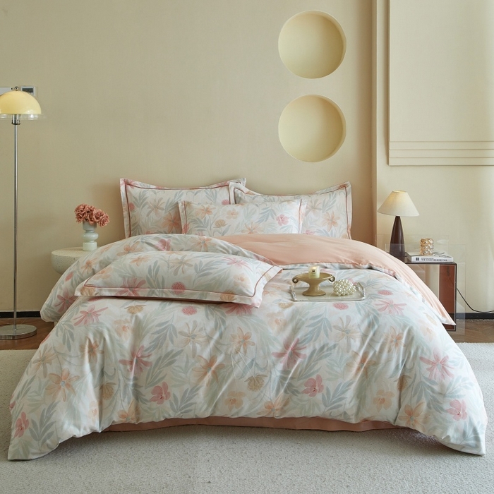 91家纺网 家纺一手货源 找家纺 沐白家居 2025新款全棉生态磨毛四件套花期