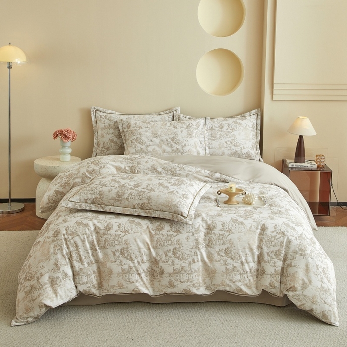 91家纺网 家纺一手货源 找家纺 沐白家居 2025新款全棉生态磨毛四件套浮生