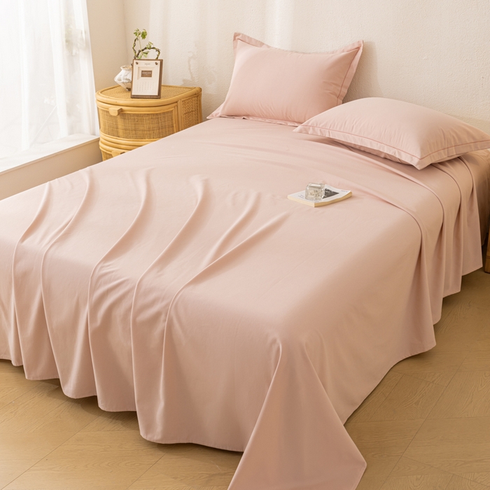 91家纺网 家纺一手货源 找家纺 2025新款A类100%全棉纯色加厚磨毛枕套+床单单件/简约组合 磨毛-藕粉色