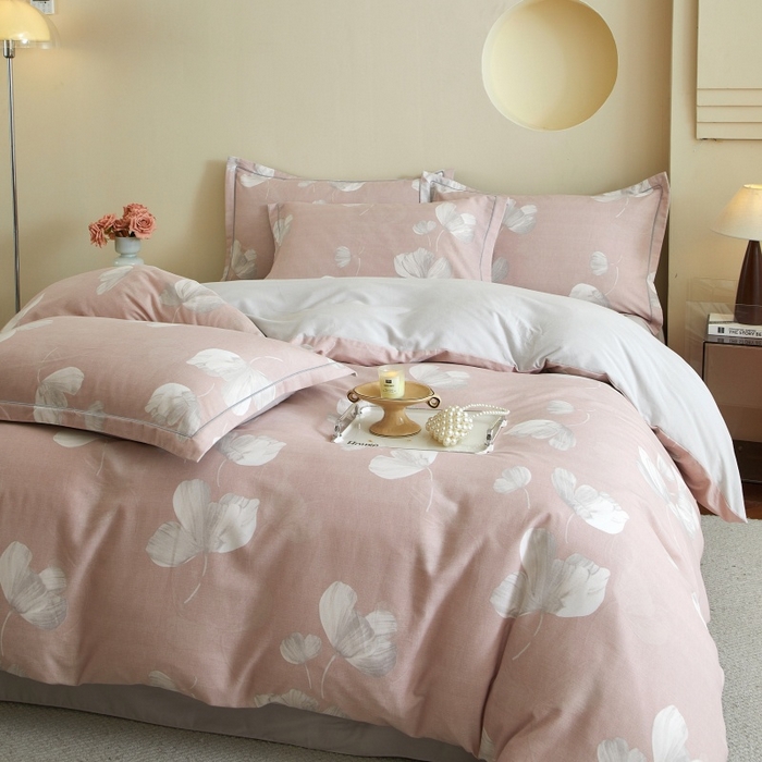 91家纺网 家纺一手货源 找家纺 沐白家居 2025新款全棉生态磨毛四件套如梦-粉