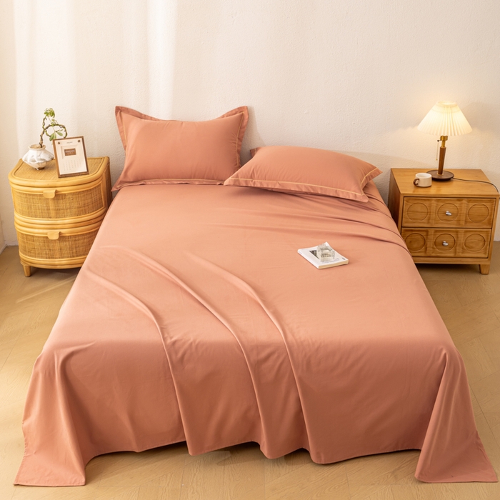 91家纺网 家纺一手货源 找家纺 2025新款A类100%全棉纯色加厚磨毛枕套+床单单件/简约组合 磨毛-枫糖橘