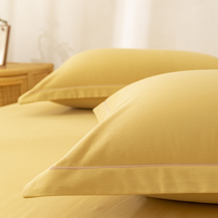 91家纺网 家纺一手货源 找家纺 2025新款A类100%全棉纯色加厚磨毛枕套+床单单件/简约组合 磨毛-暖姜黄