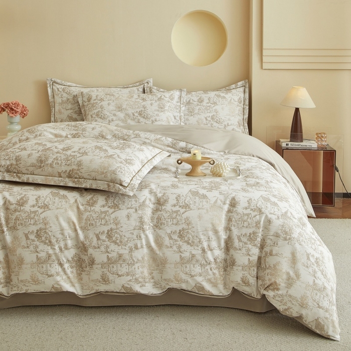 91家纺网 家纺一手货源 找家纺 沐白家居 2025新款全棉生态磨毛四件套浮生