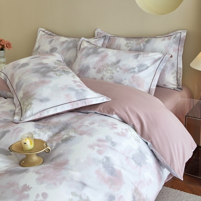 91家纺网 家纺一手货源 找家纺 沐白家居 2025新款全棉生态磨毛四件套幻影-粉