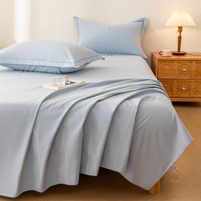 91家纺网 家纺一手货源 找家纺 2025新款A类100%全棉纯色加厚磨毛枕套+床单单件/简约组合 磨毛-晴空蓝