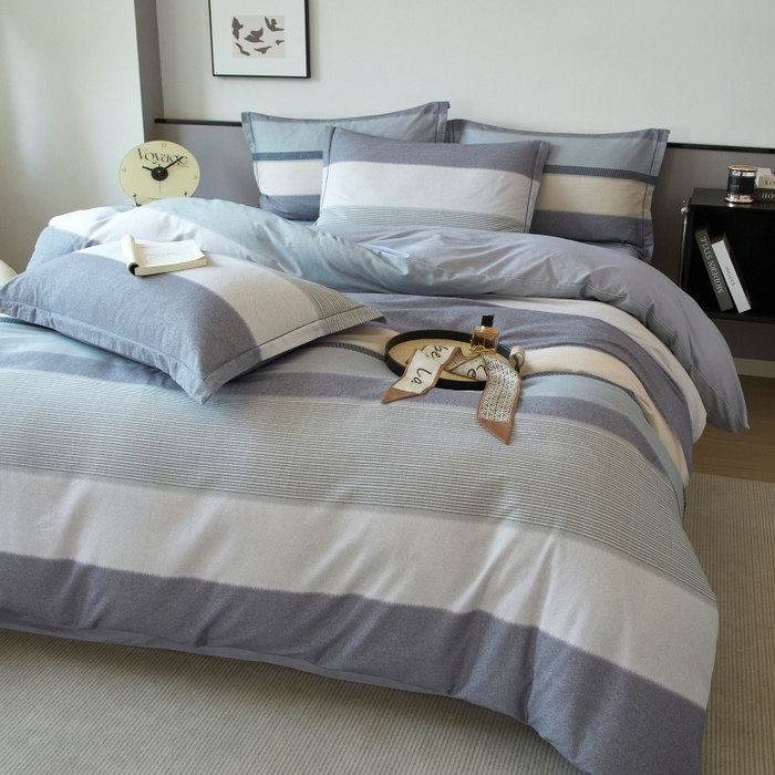 91家纺网 家纺一手货源 找家纺 沐白家居 2025新款全棉生态磨毛四件套如初-蓝灰