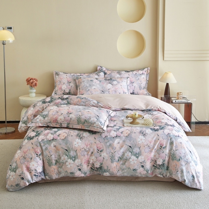 91家纺网 家纺一手货源 找家纺 沐白家居 2025新款全棉生态磨毛四件套朝歌-粉