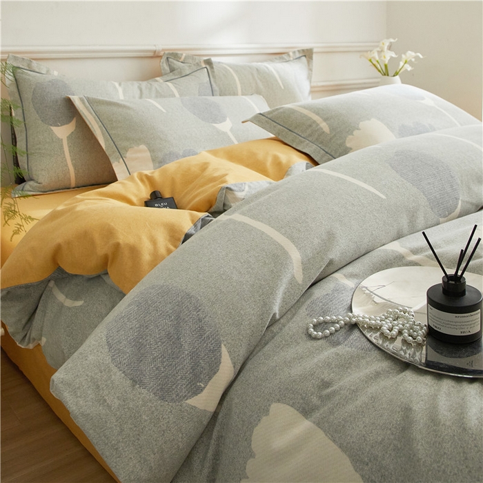 91家纺网 家纺一手货源 找家纺 沐白家居 2025新款全棉生态磨毛四件套人间茶白-灰