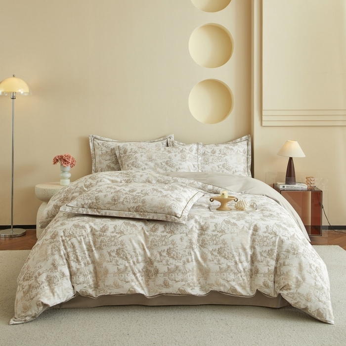 91家纺网 家纺一手货源 找家纺 沐白家居 2025新款全棉生态磨毛四件套浮生